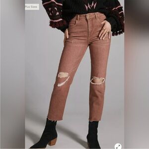 Anthropologie Pilcro Vintage Straight Jeans Burnt Orange Wash Distressed Size 25